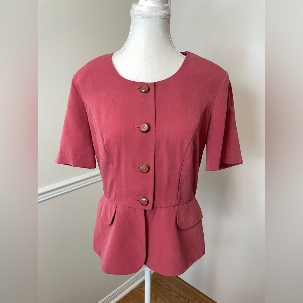 Vintage Jolibel  Short-Sleeve Button Front & Peplum Detail Blazer 8